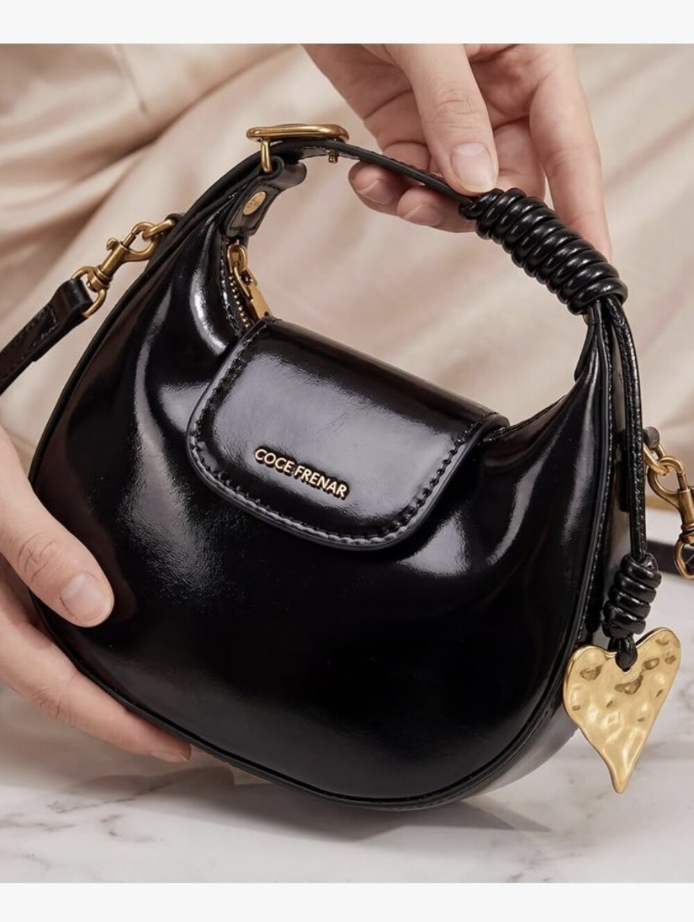 Black Patent Mini Hobo Bag